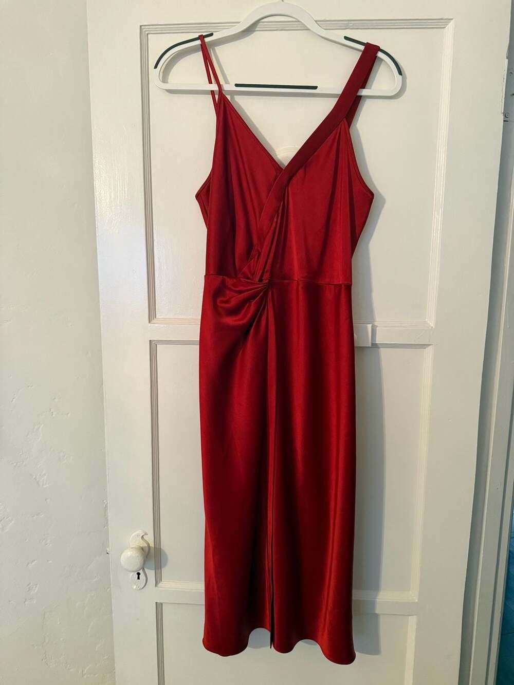 T by Alexander Wang Red Satin Knot Front Midi Slip Dress